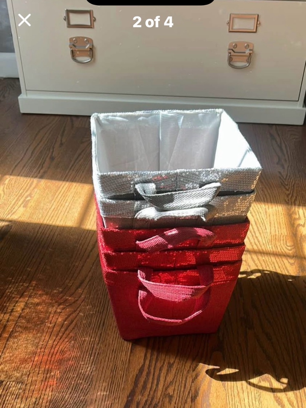 Sequin Collapsible Storage Bins - Red & Silver, Set of 5